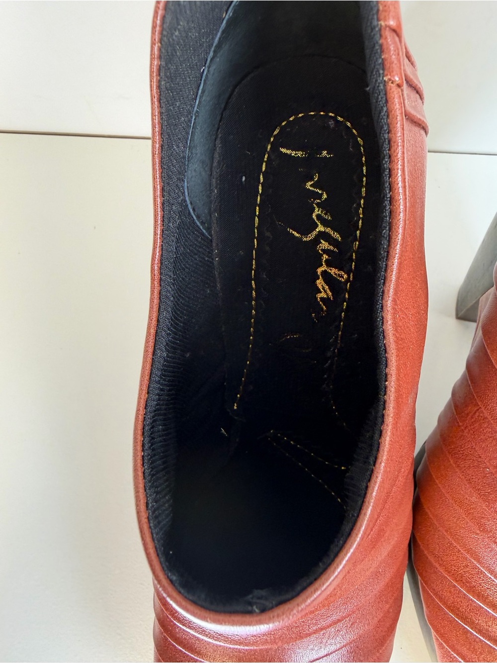 Irregular Choice Rust Brown Ribbed Leather Platform Heels - Picture 9 of 10